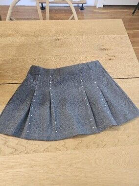 Gray Pleated Mini Skirt with Stud Detail